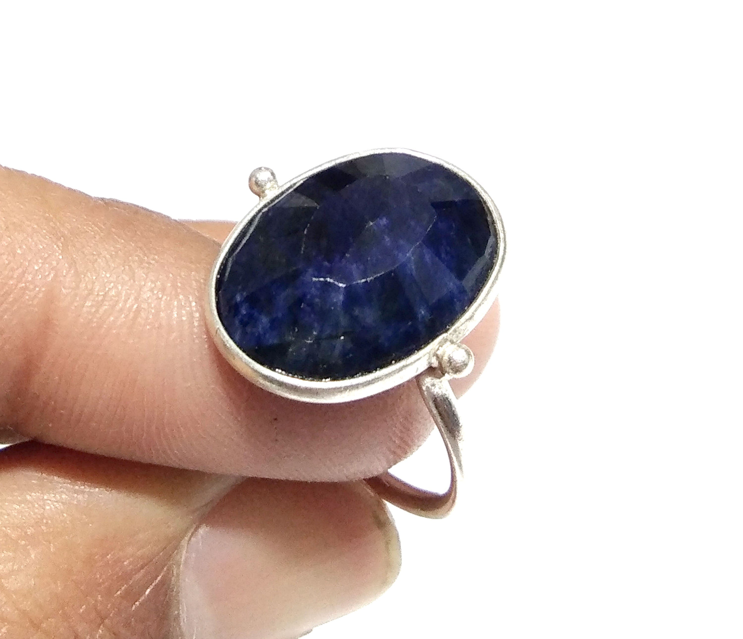 Blue Sapphire Stone Ring, 925 Solid Starling Silver Ring, Stone Size 13x18mm Natural Blue Sapphire Checker Cut Stone Ring, Gift Wedding Ring